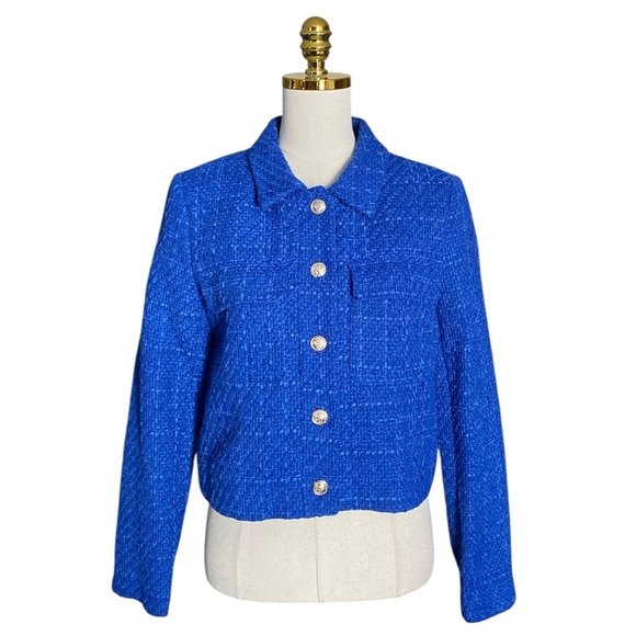 Rachel Zoe Jackets & Blazers - Rachel Zoe Women Cobalt Blue Tweed Cropped Office Preppy Classic Jacket Medium